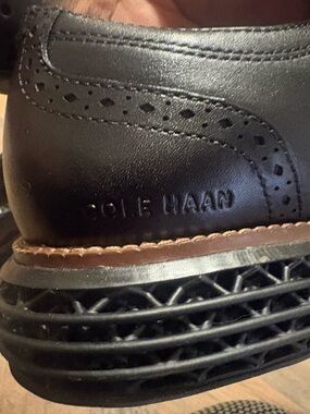 Cole Haan Black Leather Wingtip Derby with Brown Welt